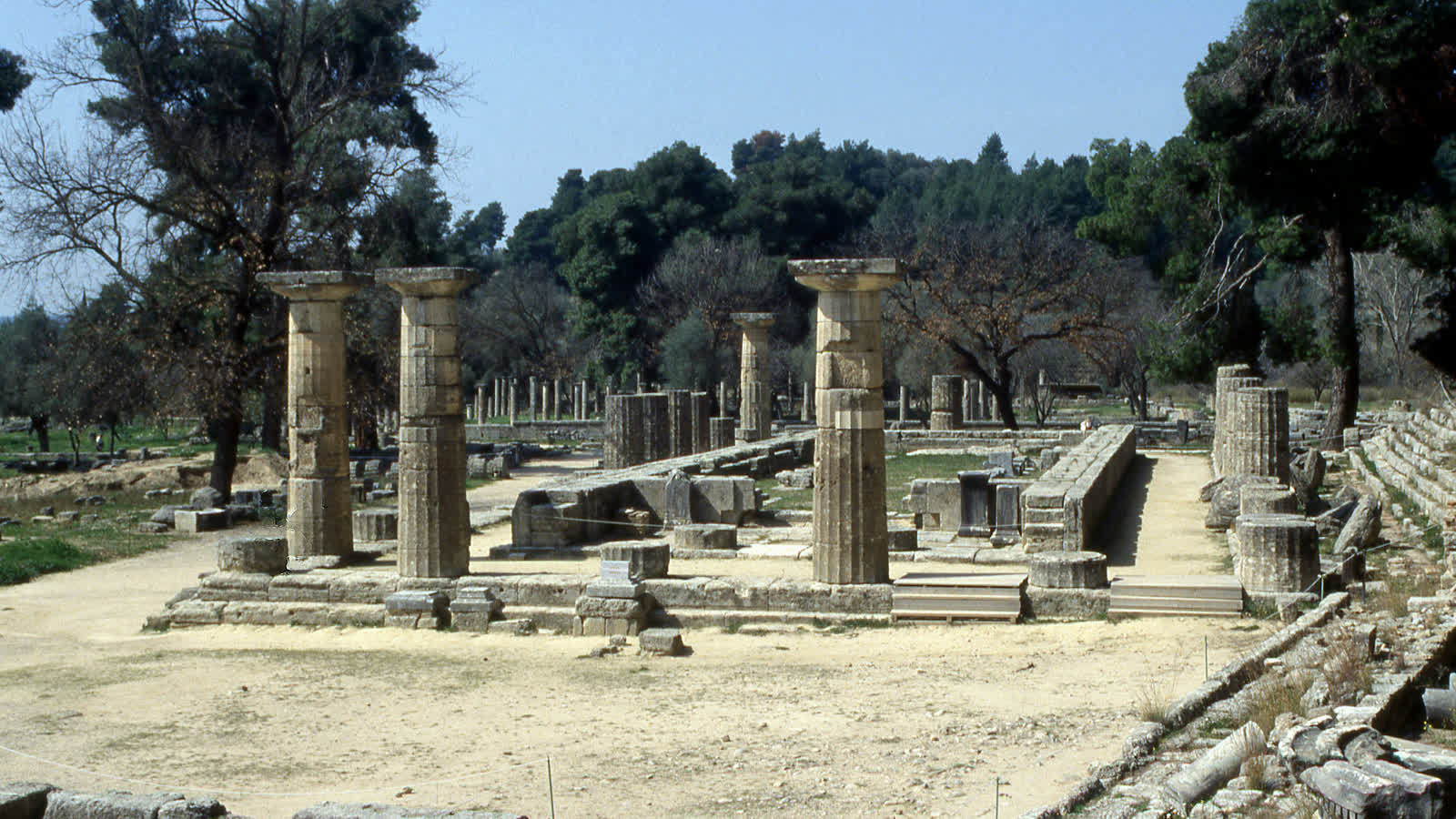 The standing columns of the Temple of Hera in the sanctuary at Olympia