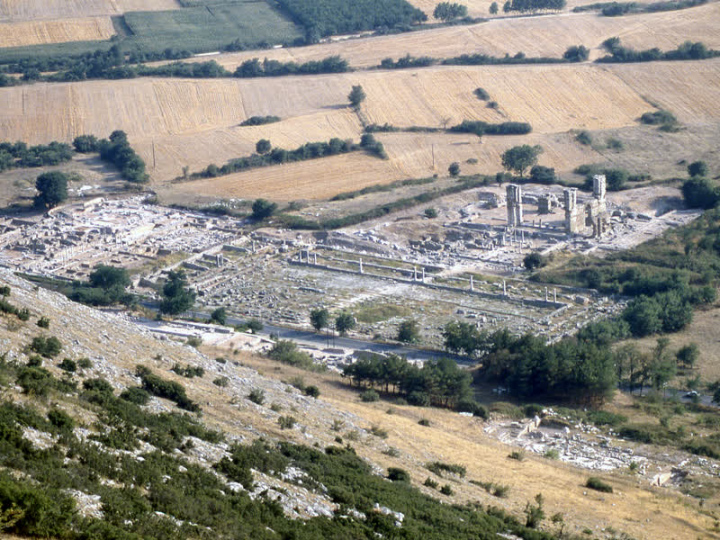 The forum and basilicas of Philippi seen from the acropolis above